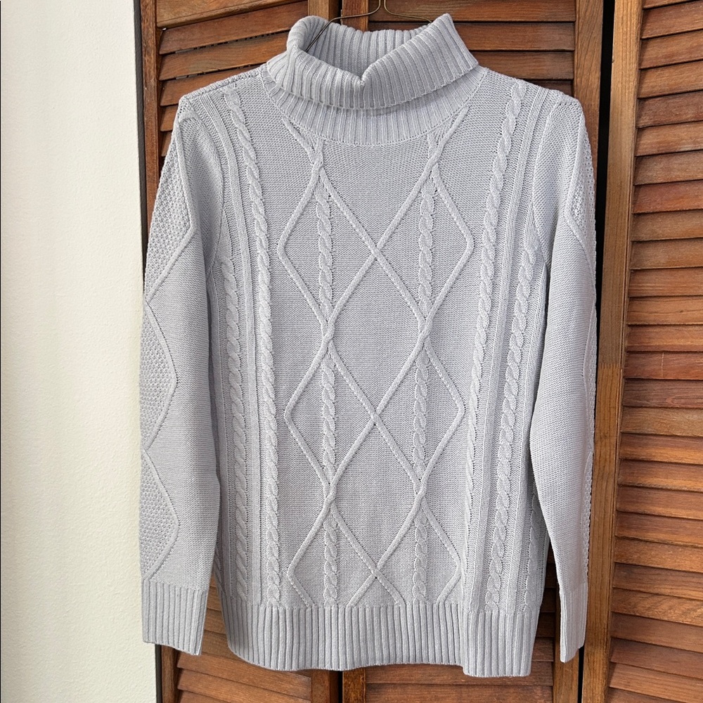 Baby Blue Cable Knit Turtleneck Sweater